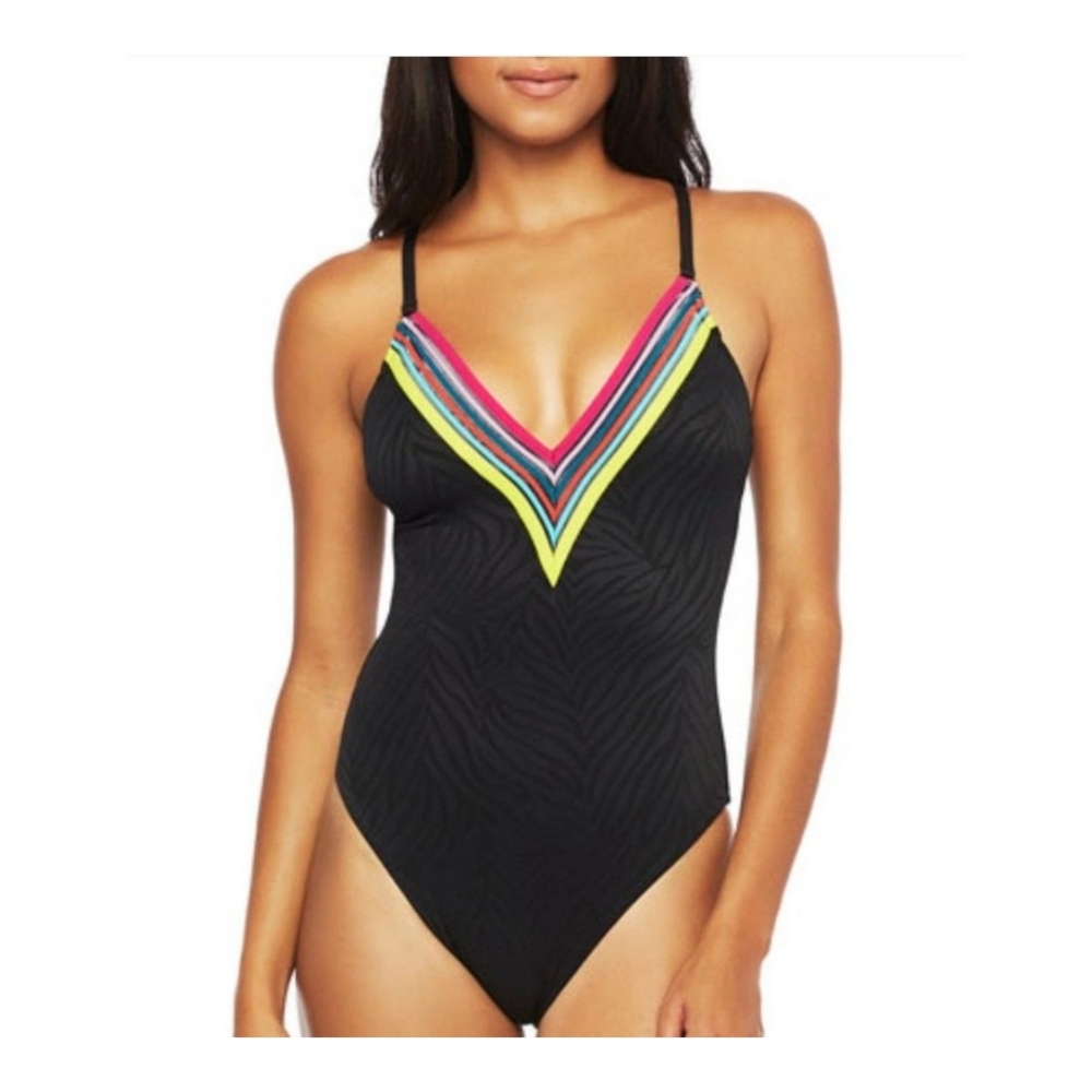 NWOT Trina Turk Textured Rainbow 🌈 Plunge One Piece Size 2